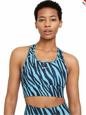 Nike Swoosh Icon Clash Chlorine Blue Longline Sports Bra (CZ7208-447) Size Med